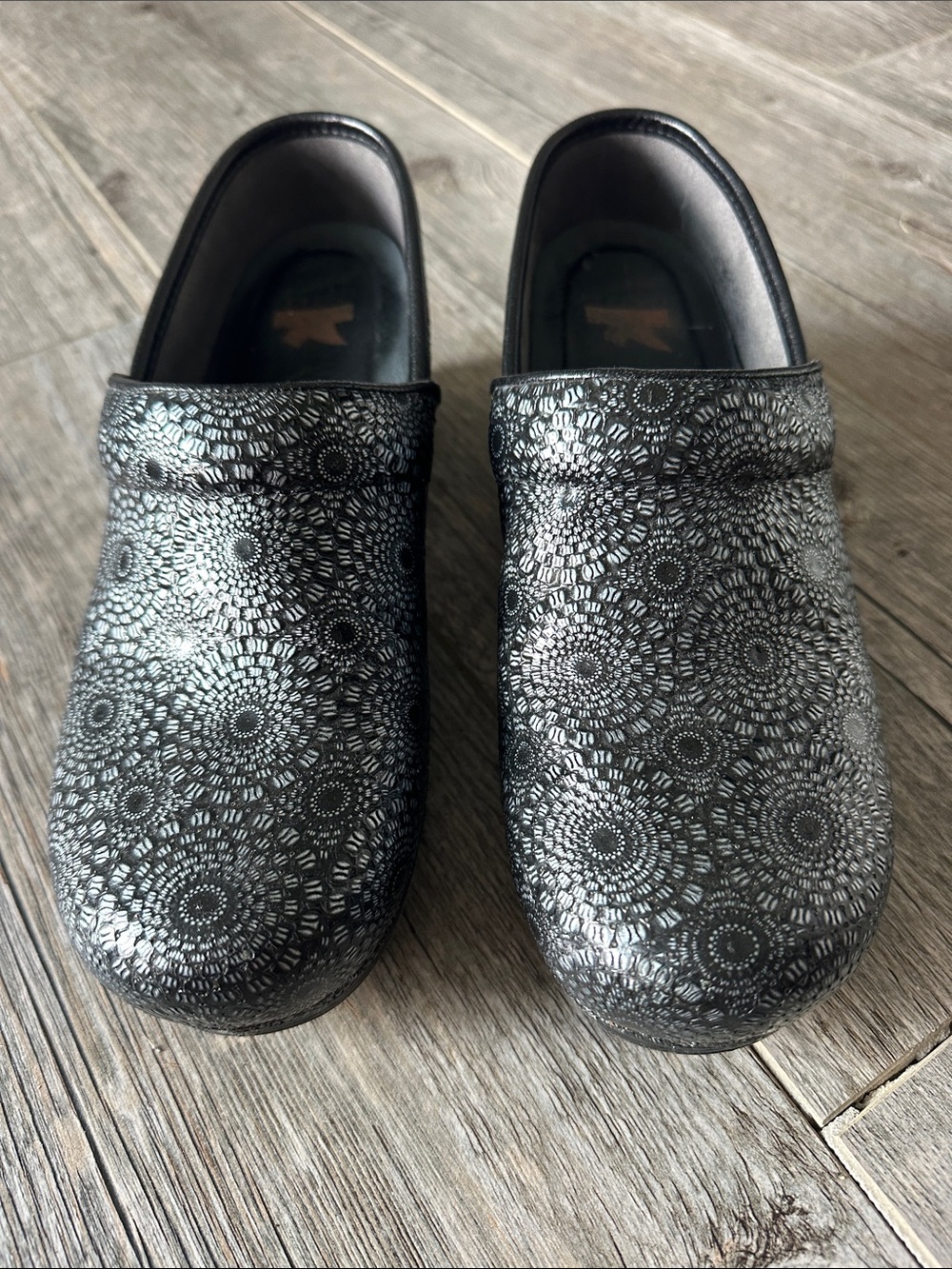 Dansco XP Black Metallic Patterned Clogs